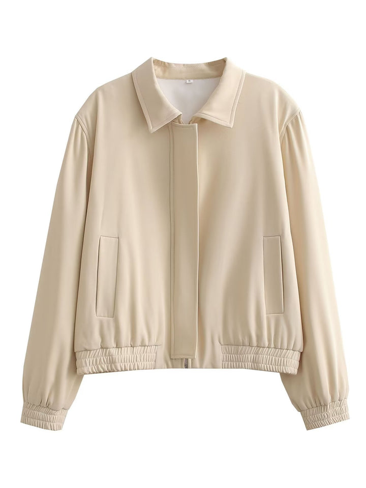 Damen Minimalistische Harrington-Bomberjacke mit verdeckter Frontblende und gerafftem Saum Echo Archiv
