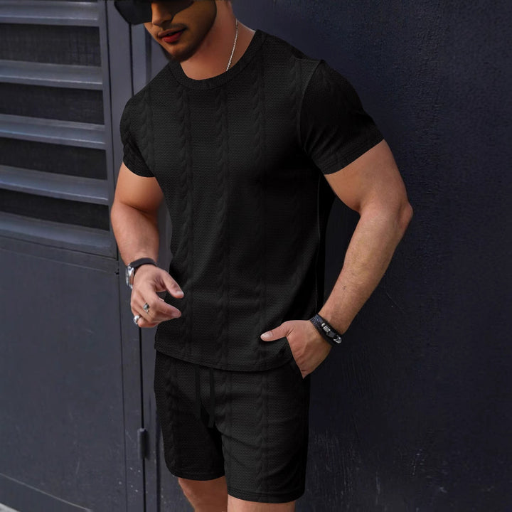 Herren lässiges Kurzarm-T-Shirt und Shorts Set mit strukturiertem Design Echoarchiv