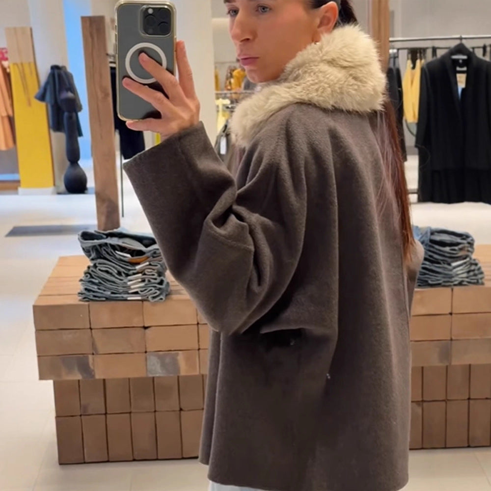 Damen Boxy-Cropped Wollmix-Jacke mit weichem Kunstpelz‑Schalkragen Echoarchiv