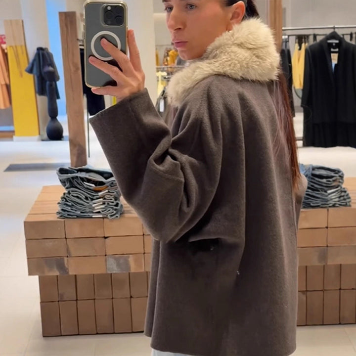 Damen Boxy-Cropped Wollmix-Jacke mit weichem Kunstpelz‑Schalkragen Echoarchiv