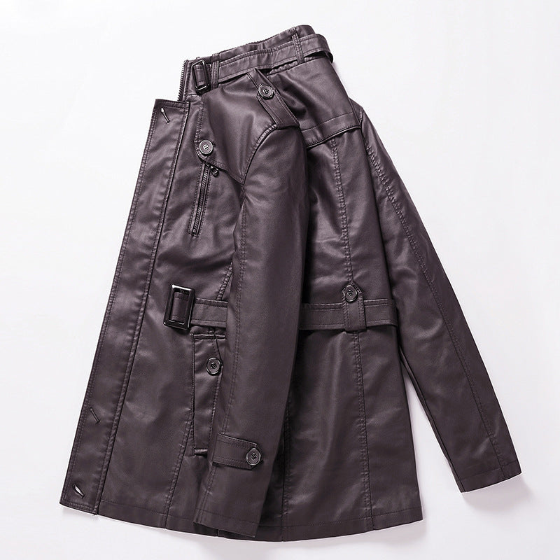 Herren Taillierter Leder-Trench mit Gürtel und Ziernähten Echoarchiv