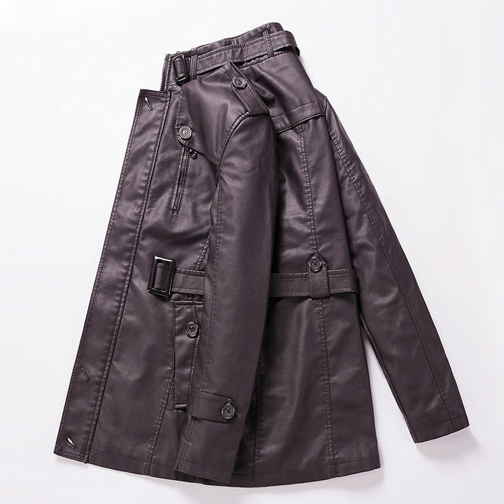 Herren Taillierter Leder-Trench mit Gürtel und Ziernähten Echoarchiv