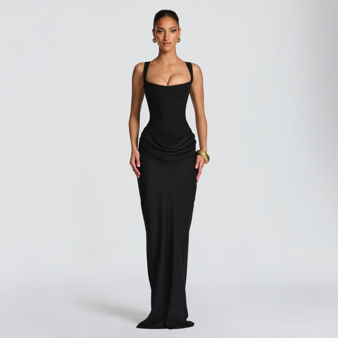 Damen Elegantes Maxikleid mit figurformendem Schnitt und zarten Drapierungen Echo Archiv