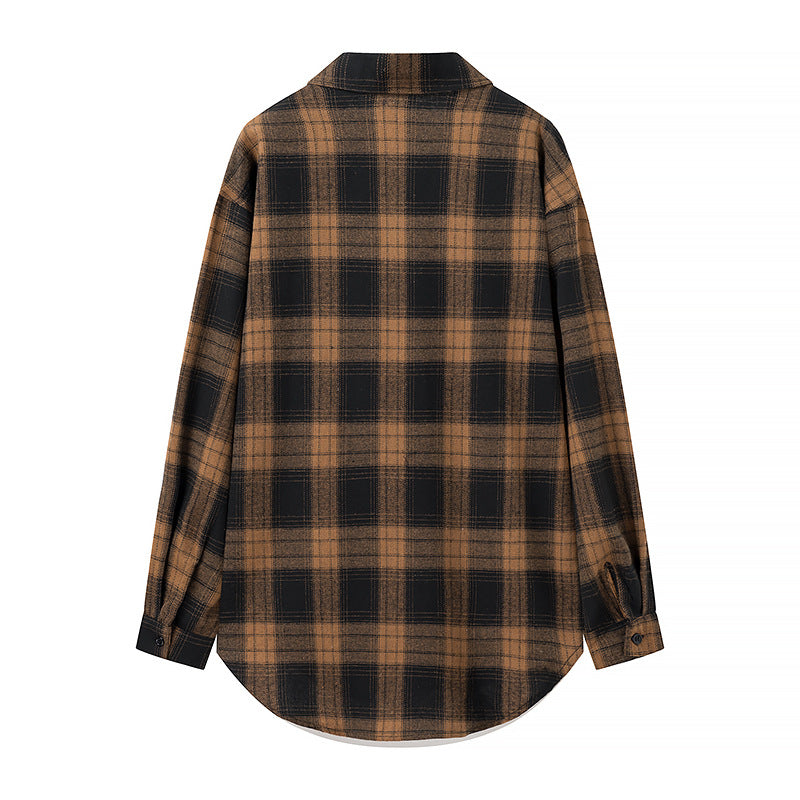 Damen Oversize‑Karo‑Hemdbluse mit aufgesetzten Brusttaschen und abgerundetem Saum Echo Archiv