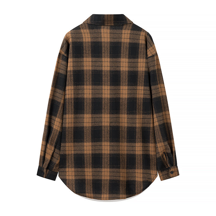 Damen Oversize‑Karo‑Hemdbluse mit aufgesetzten Brusttaschen und abgerundetem Saum Echo Archiv