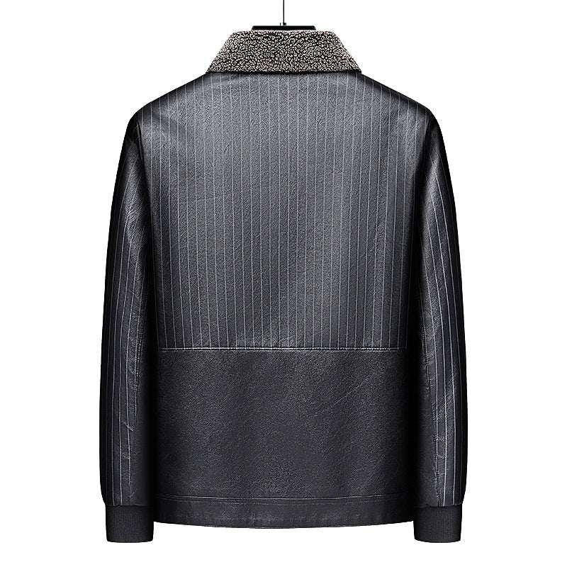 Herren Kunstleder-Blouson mit Sherpa-Kragen, wärmendem Teddyfutter und Nadelstreifen-Detail Echoarchiv