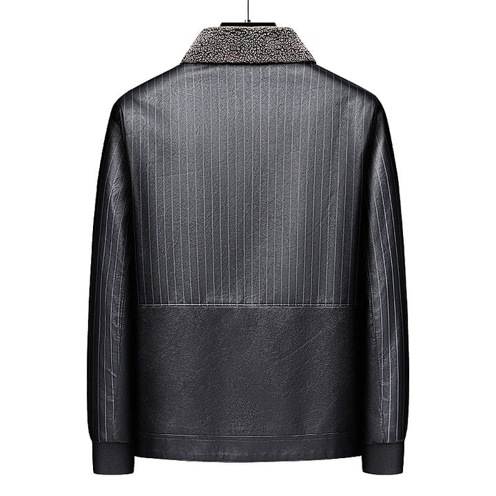 Herren Kunstleder-Blouson mit Sherpa-Kragen, wärmendem Teddyfutter und Nadelstreifen-Detail Echoarchiv