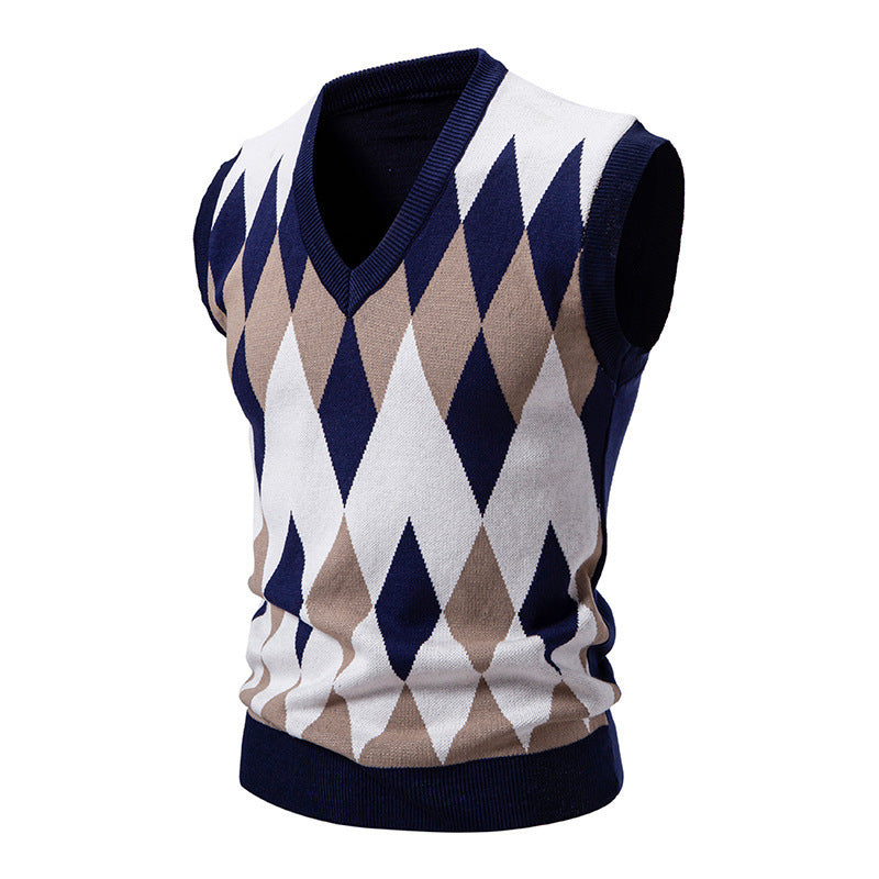Herren stylischer ärmelloser Pullover im modernem Rautendesign Echoarchiv