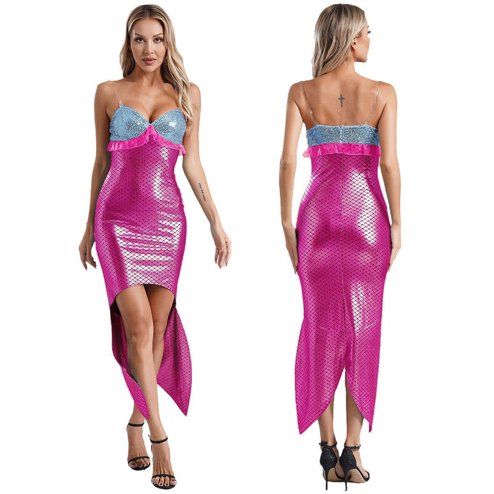 Damen Glamouröses Meerjungfrau-Kleid mit asymmetrischem Saum und schimmerndem Oberteil Echo Archiv