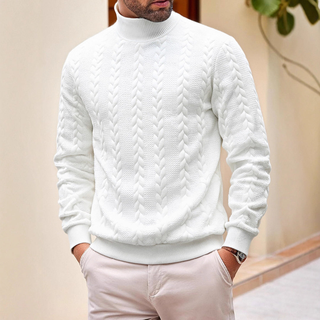 Herren grobgestrickter Zopfstrickpullover mit halbem Stehkragen und elastischen Rippbündchen – Norvane