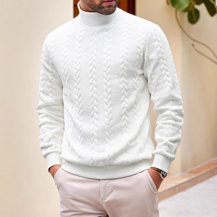 Herren grobgestrickter Zopfstrickpullover mit halbem Stehkragen und elastischen Rippbündchen – Norvane