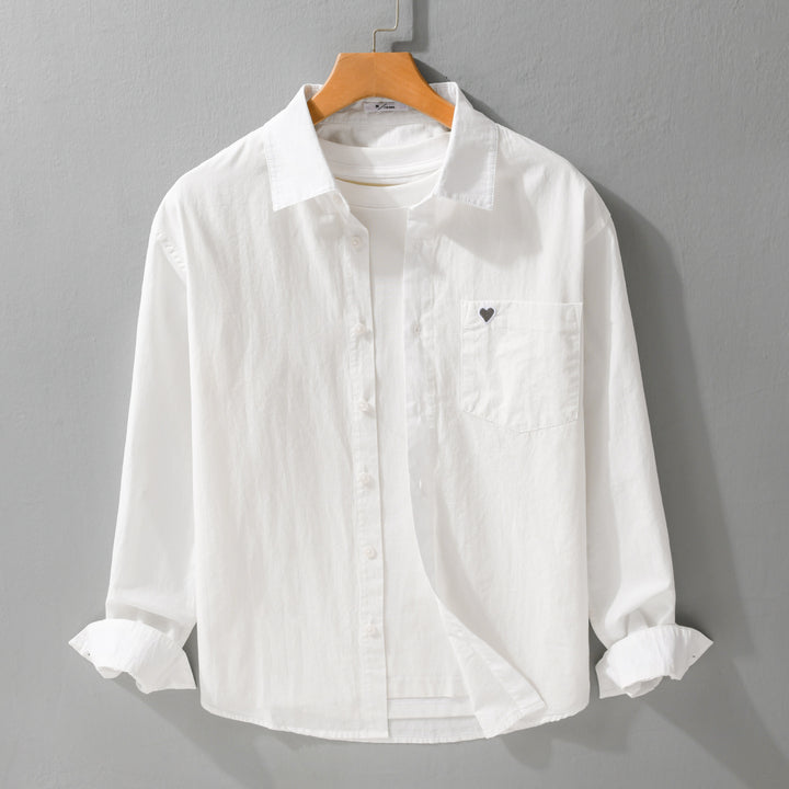 Herren Leichtes Baumwoll-Overshirt mit Brusttasche und dezenter Herzstickerei Echoarchiv