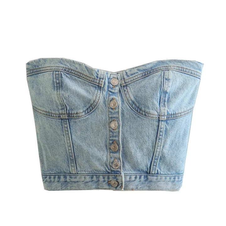Damen Denim-Crop-Top mit gestricktem Überwurf Echo Archiv