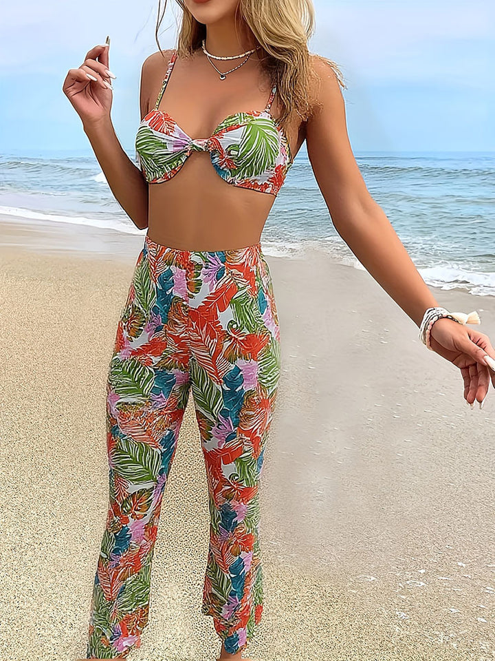 Damen Zweiteiliges Strand-Outfit mit floralem Design und tailliertem Schnitt Echo Archiv