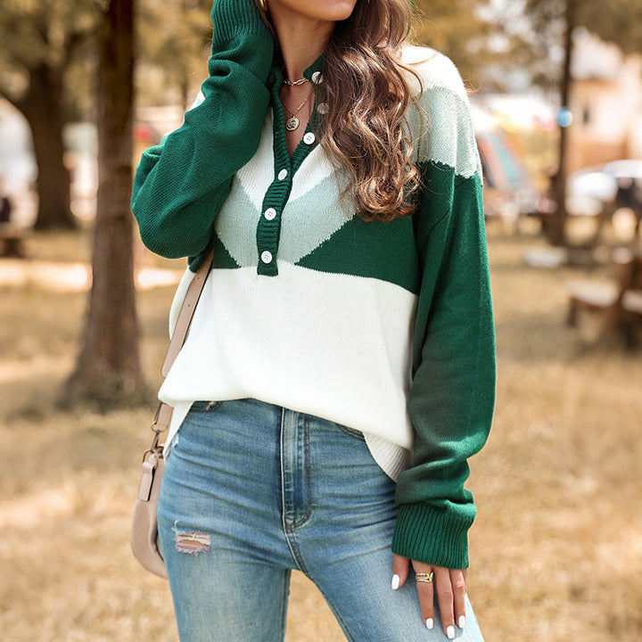 Damen Gemusterter Longsleeve Pullover mit Knopfleiste Echo Archiv