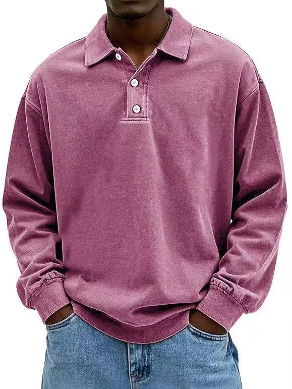 Herren nan lässiges Poloshirt-Sweatshirt mit Kragen, Vintage-Waschung und dreiteiliger Knopfleiste Echo Archiv