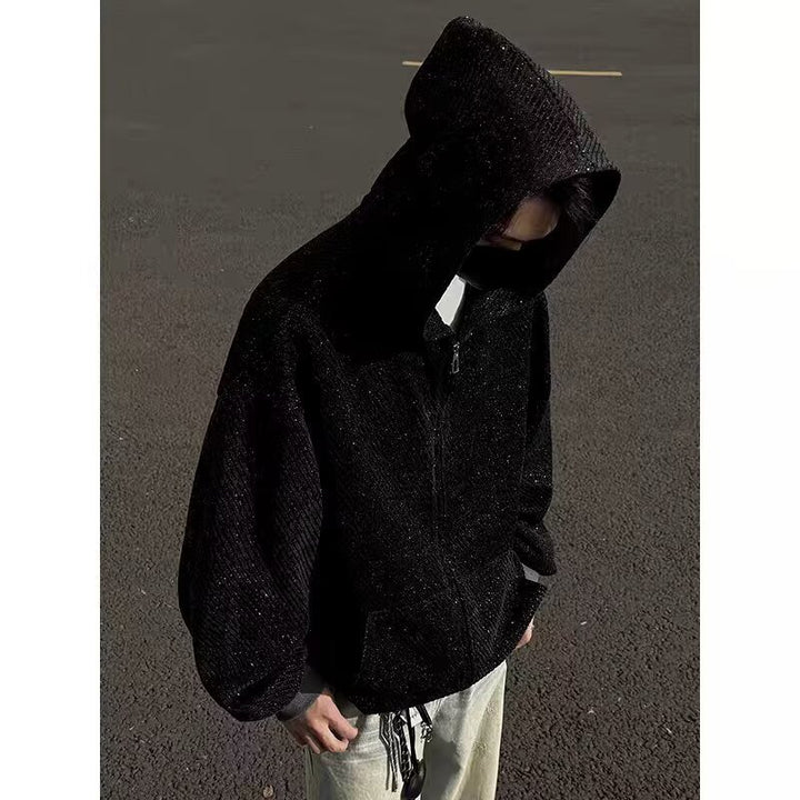 Unisex Oversized Strick-Kapuzenjacke mit Allover-Strukturmuster und Eingrifftaschen Echoarchiv