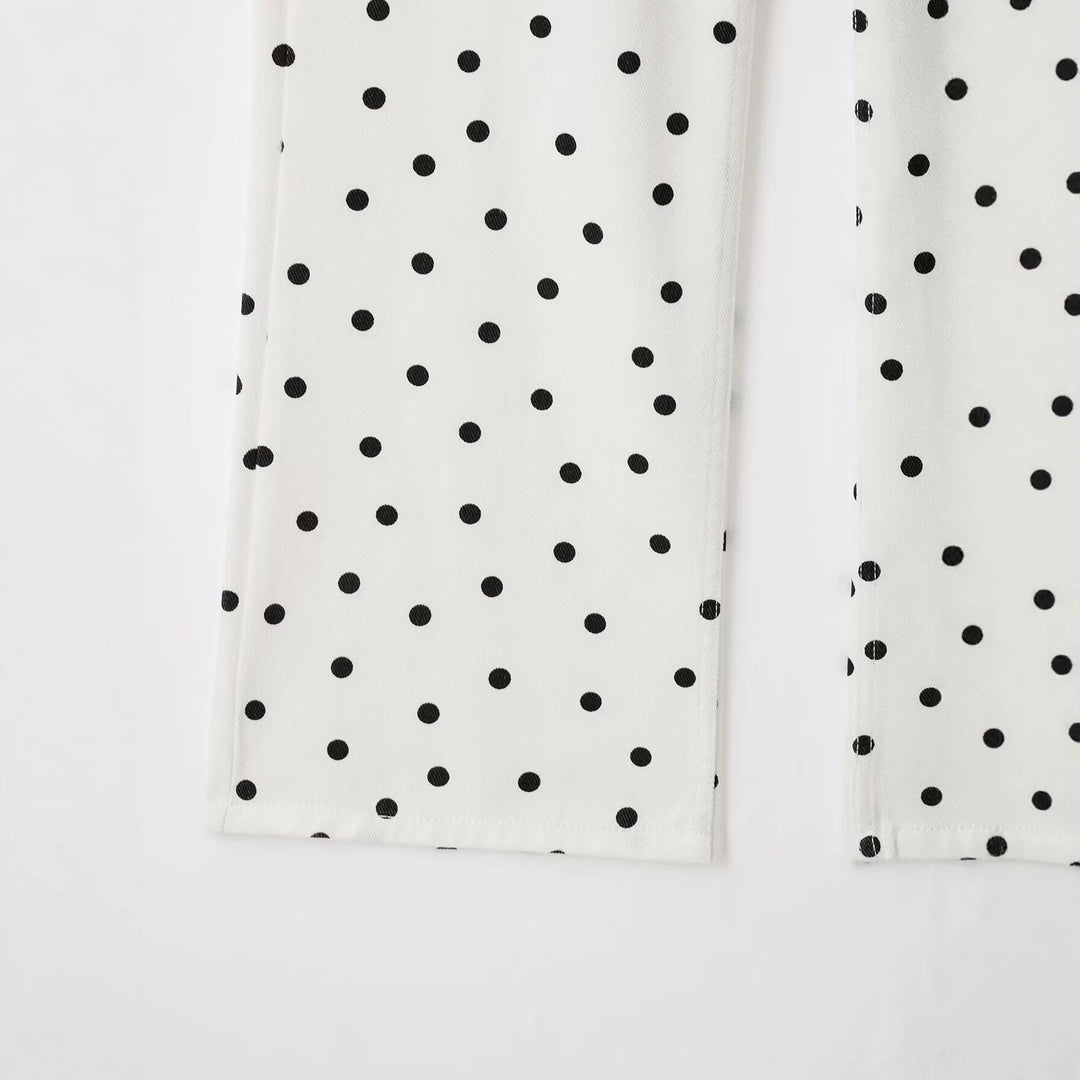 Damen Jeanshose mit weitem Bein, hohem Bund und Polka‑Dot‑Print Echo Archiv