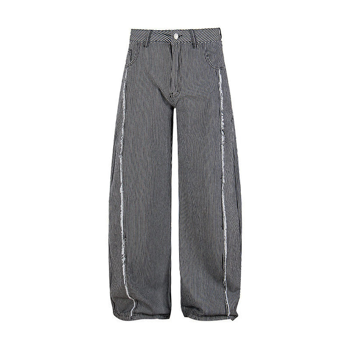 Damen Weite Culotte-Hose mit hohem Bund, Nadelstreifen und Used-Seitennaht Echoarchiv