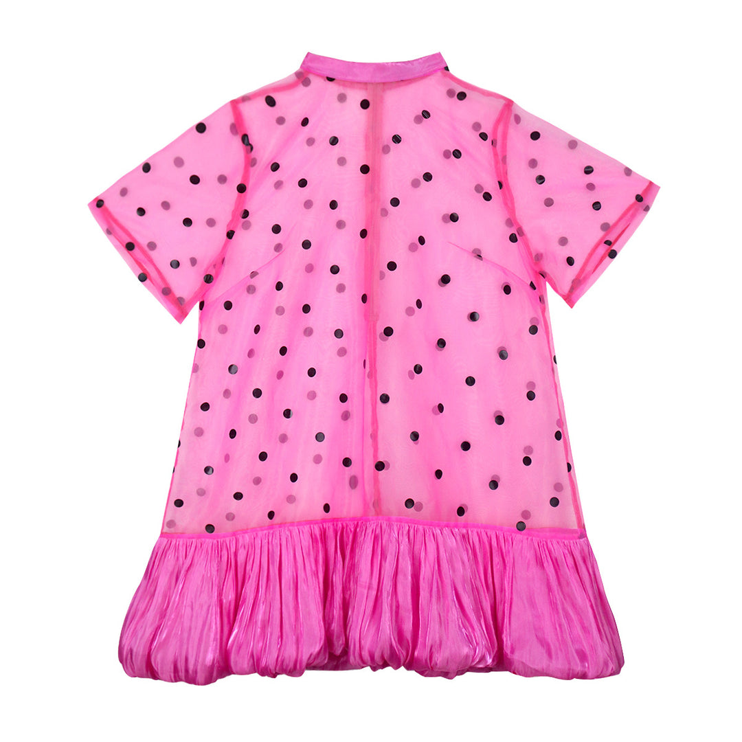 Damen durchsichtiger Polka-Dot Mini-Kleid mit Rüschensaum Echo Archiv