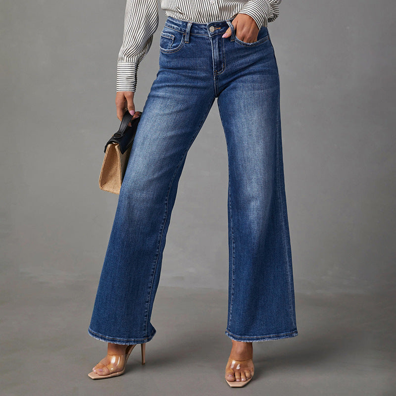 Damen High-Waist Denim-Schlaghose mit weitem Bein und leichter Vintage-Waschung Echo Archiv