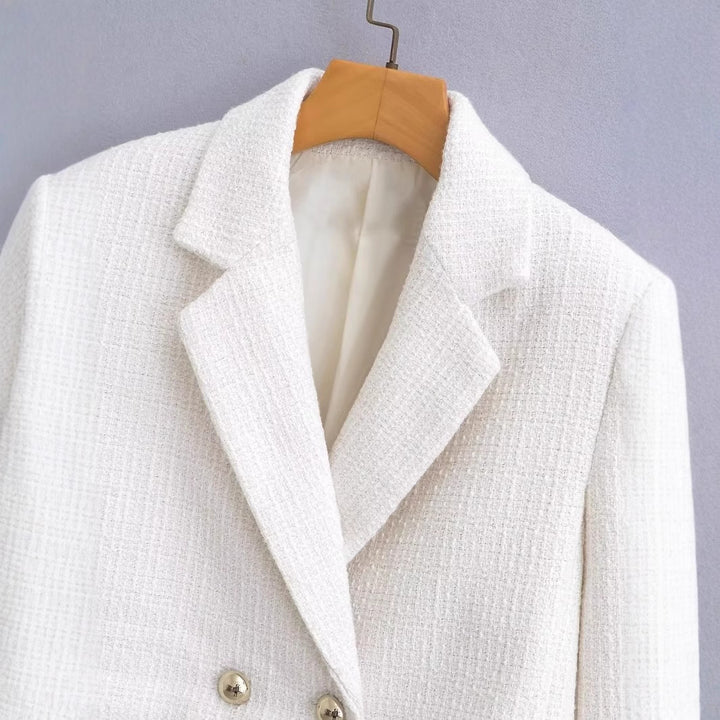 Damen Kurz geschnittener Bouclé-Blazer mit taillierter Silhouette und Doppelknopf Echo Archiv