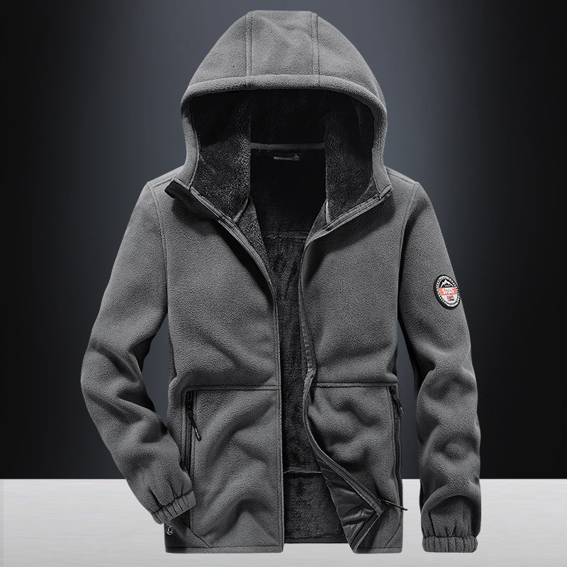 Herren Kapuzen-Fleecejacke mit Teddy-Innenfutter und Reißverschlusstaschen – Taviero