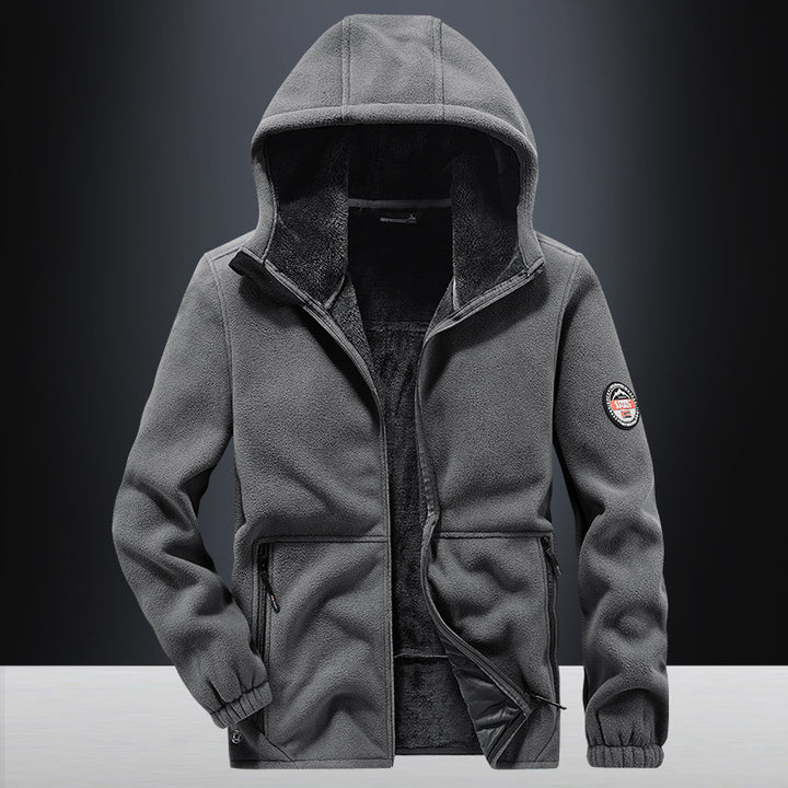 Herren Kapuzen-Fleecejacke mit Teddy-Innenfutter und Reißverschlusstaschen – Taviero