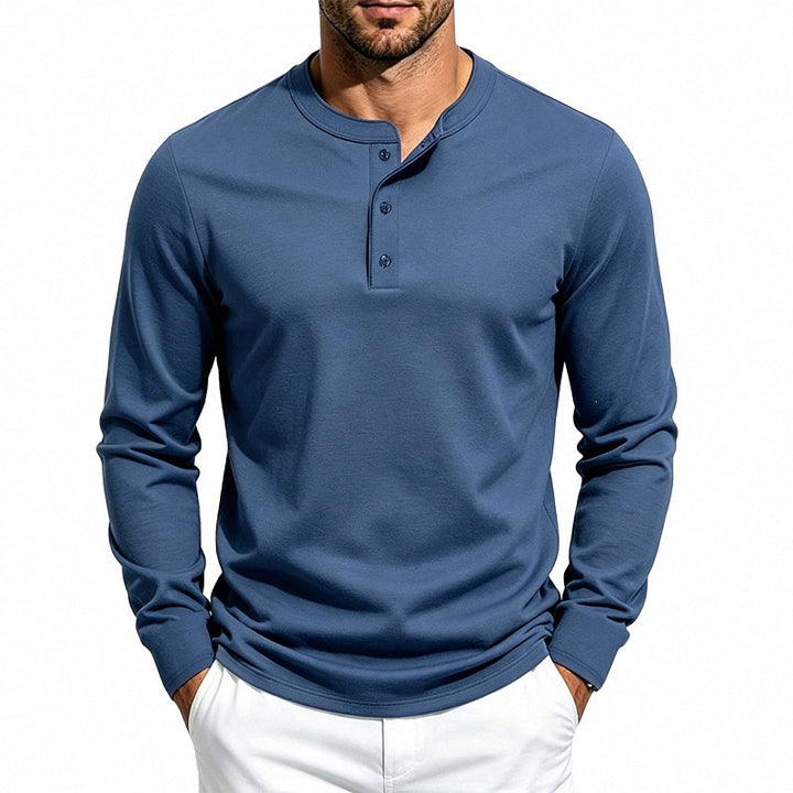 Herren Slim-Fit Thermo-Longsleeve mit 3-Knopf-Henley-Ausschnitt Echoarchiv
