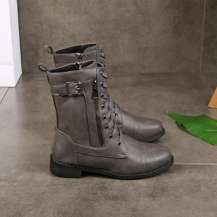 Damen nan knöchelhohe Schnürstiefel aus Lederimitat mit seitlichem Reißverschluss und strapazierfähiger Profilsohle Echo Archiv