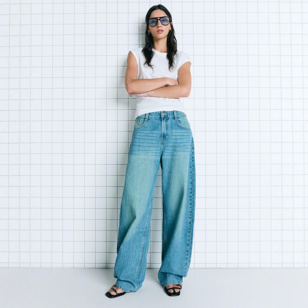 Damen nan hohe Taillenweite Palazzo-Denim mit weitem Bein und cleanem Five-Pocket-Design Echo Archiv