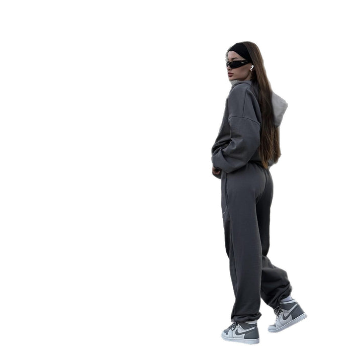Damen Loose-Fit Freizeit-Set mit Zip-Kapuze und weitem Palazzo-Jogger – Avérine