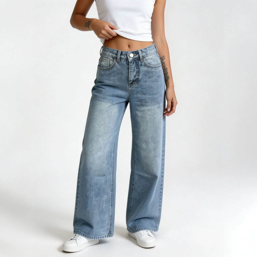 Damen nan hochgeschnittene Palazzo-Jeans mit extra weitem Bein und taillierendem Schnitt Echo Archiv