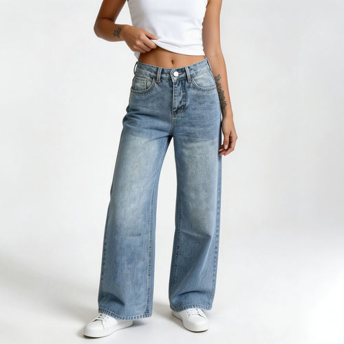 Damen nan hochgeschnittene Palazzo-Jeans mit extra weitem Bein und taillierendem Schnitt Echo Archiv