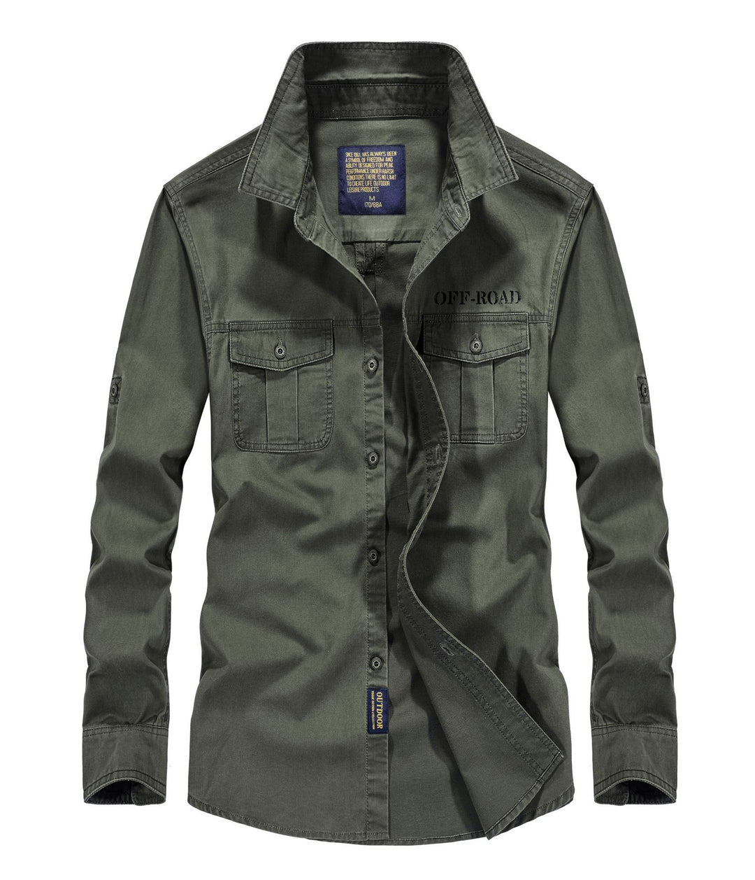 Herren Canvas-Utility-Fieldhemd mit Pattentaschen, Stehkragen und Ärmel-Rollfunktion – Taviero