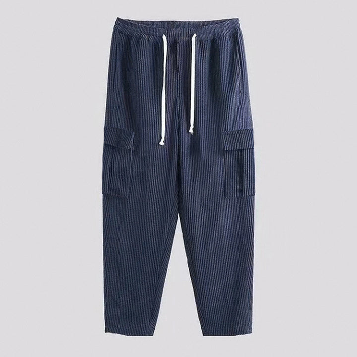 Herren Cord-Cargo-Hose mit elastischem Bund, Kordelzug & aufgesetzten Klappentaschen – Bravaro