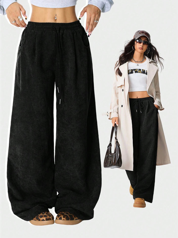 Damen Weite-Hosen Hohe Taille Corduroy Lounge Pants Echoarchiv