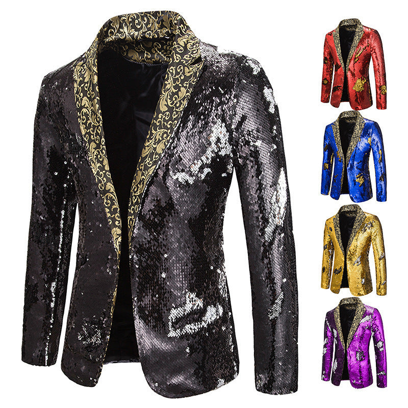 Herren Glitzernde Paillettenblazer mit extravagantem Kragen Echoarchiv