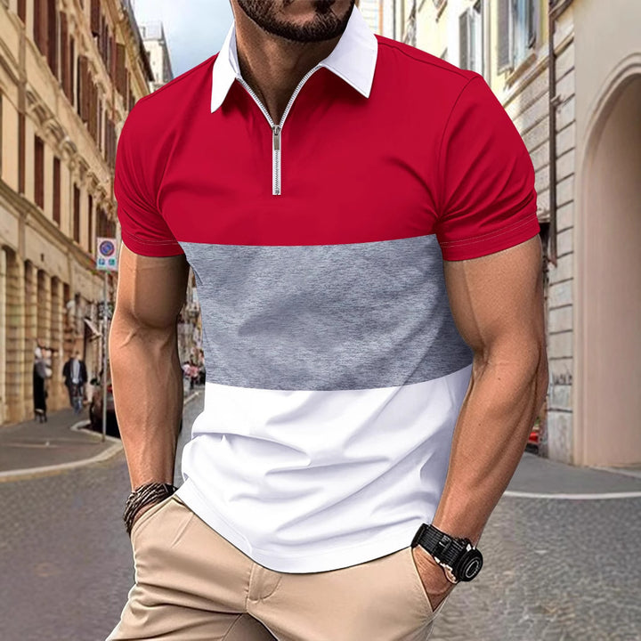 Herren Polohemd mit modernem Farbblockdesign und Reißverschluss Echoarchiv