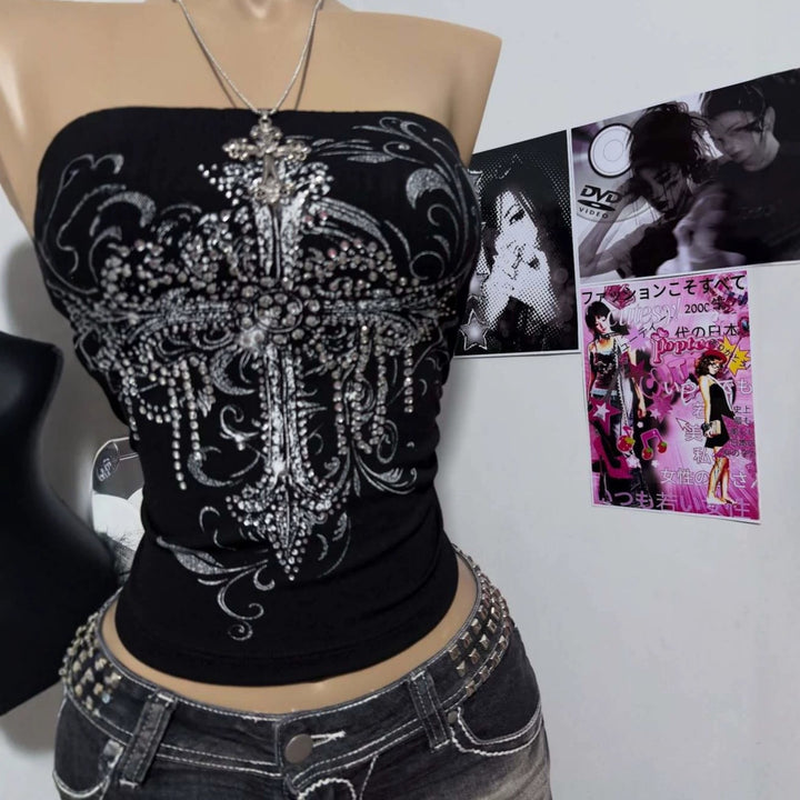 Damen schulterfreies Top mit eleganter Strass-Verzierung Echo Archiv