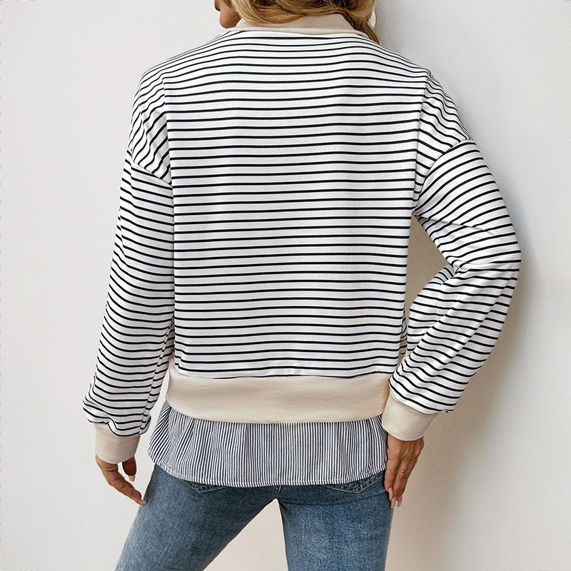 Damen Lässiges Ringel-Sweatshirt mit Lagenoptik-Saum Echoarchiv