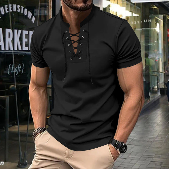 Herren lässiges Poloshirt mit Schnürung Echoarchiv