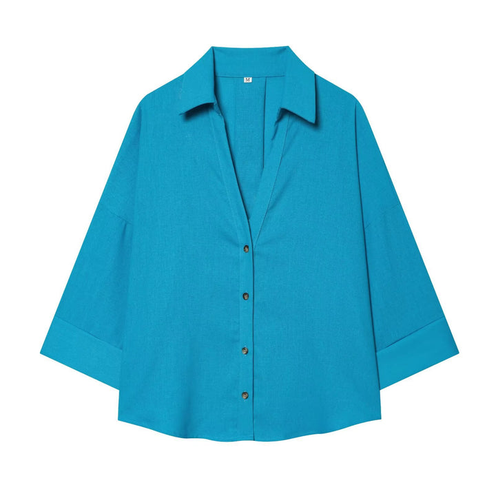 Damen nan lockere oversized Hemdbluse mit weitem Kragen und Dreiviertelärmeln Echo Archiv