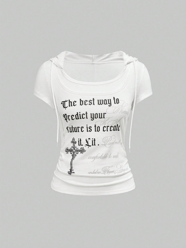 Damen Kapuzen-T-Shirt mit einzigartigem Schriftzug Echo Archiv