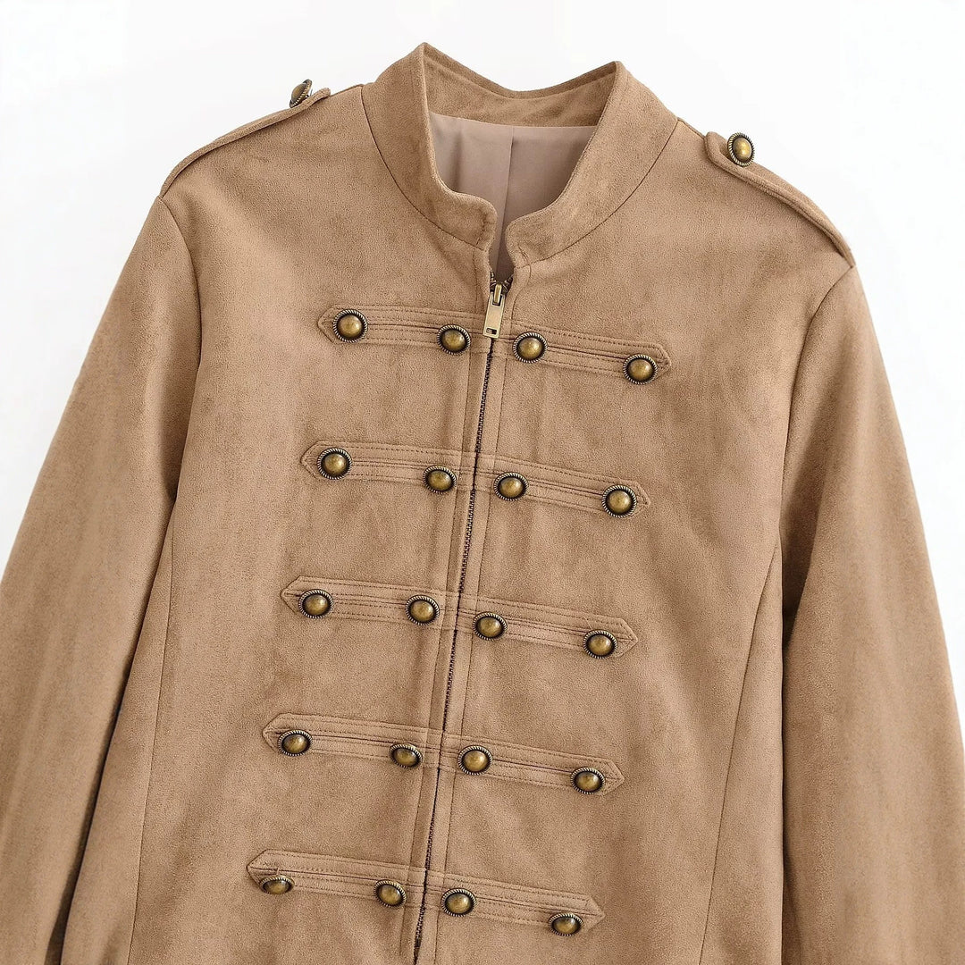 Damen Militärisch inspirierte Kurzjacke aus Wildlederoptik Echo Archiv