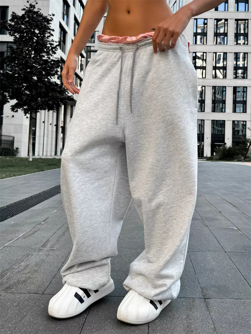 Damen oversized Fleece-Sweathose mit tiefem Schritt, Kordelzugbund und lässiger Streetwear-Passform – Avérine
