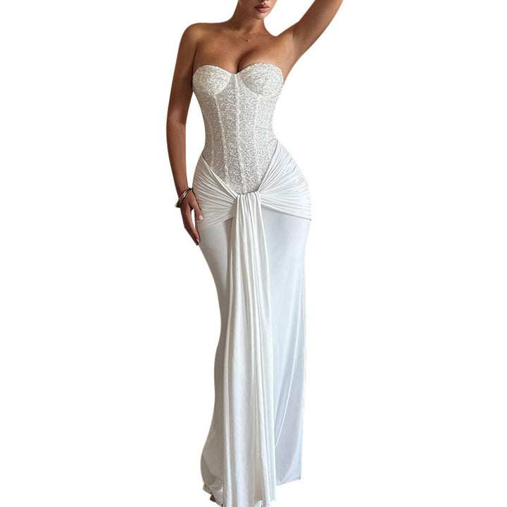 Damen schickes Maxikleid mit elegantem Bustier-Oberteil und gerafftem Rock Echo Archiv