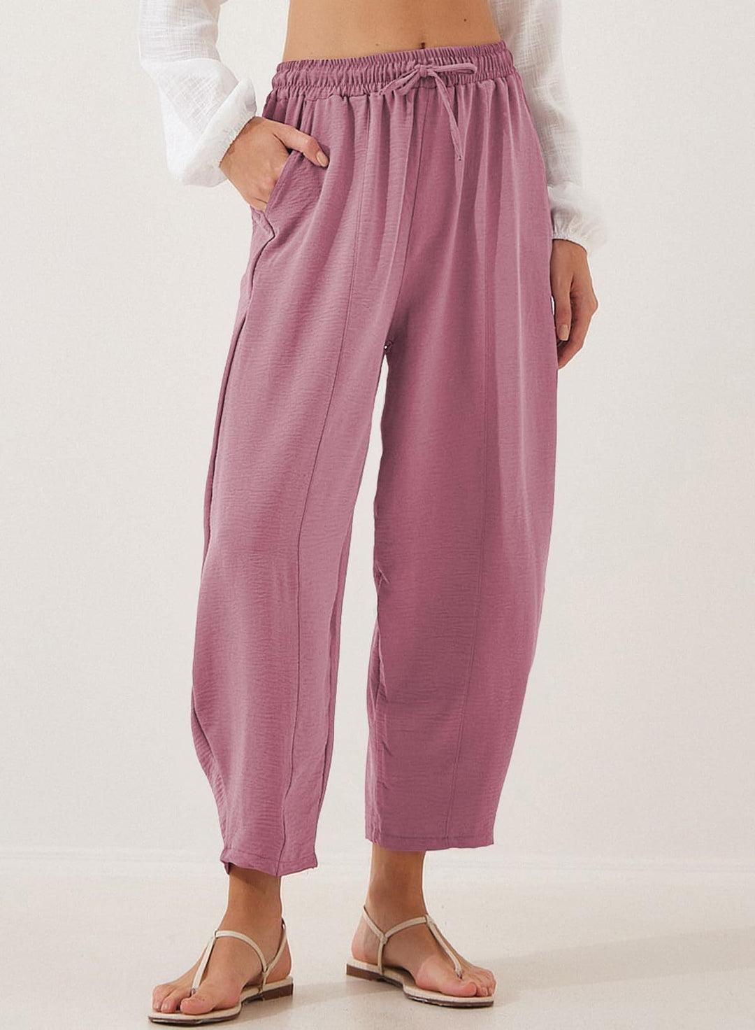 Damen Bequeme, weit geschnittene Sommerhose mit elastischem Bund und seitlichen Taschen Echo Archiv