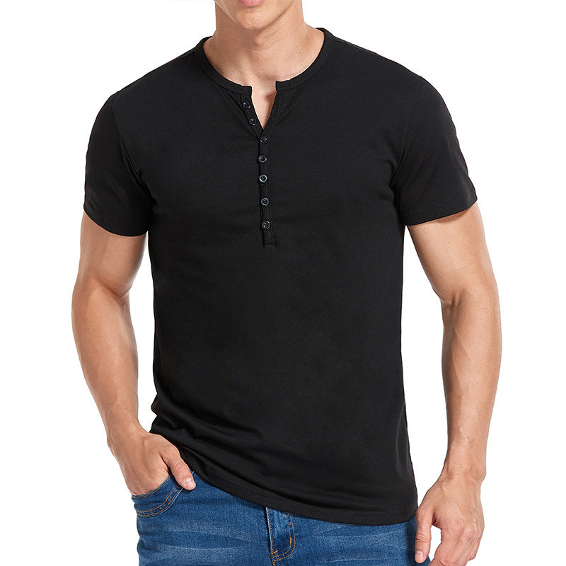 Herren Kurzarm-Henley-Shirt mit stilvollem Knopfverschluss Echoarchiv