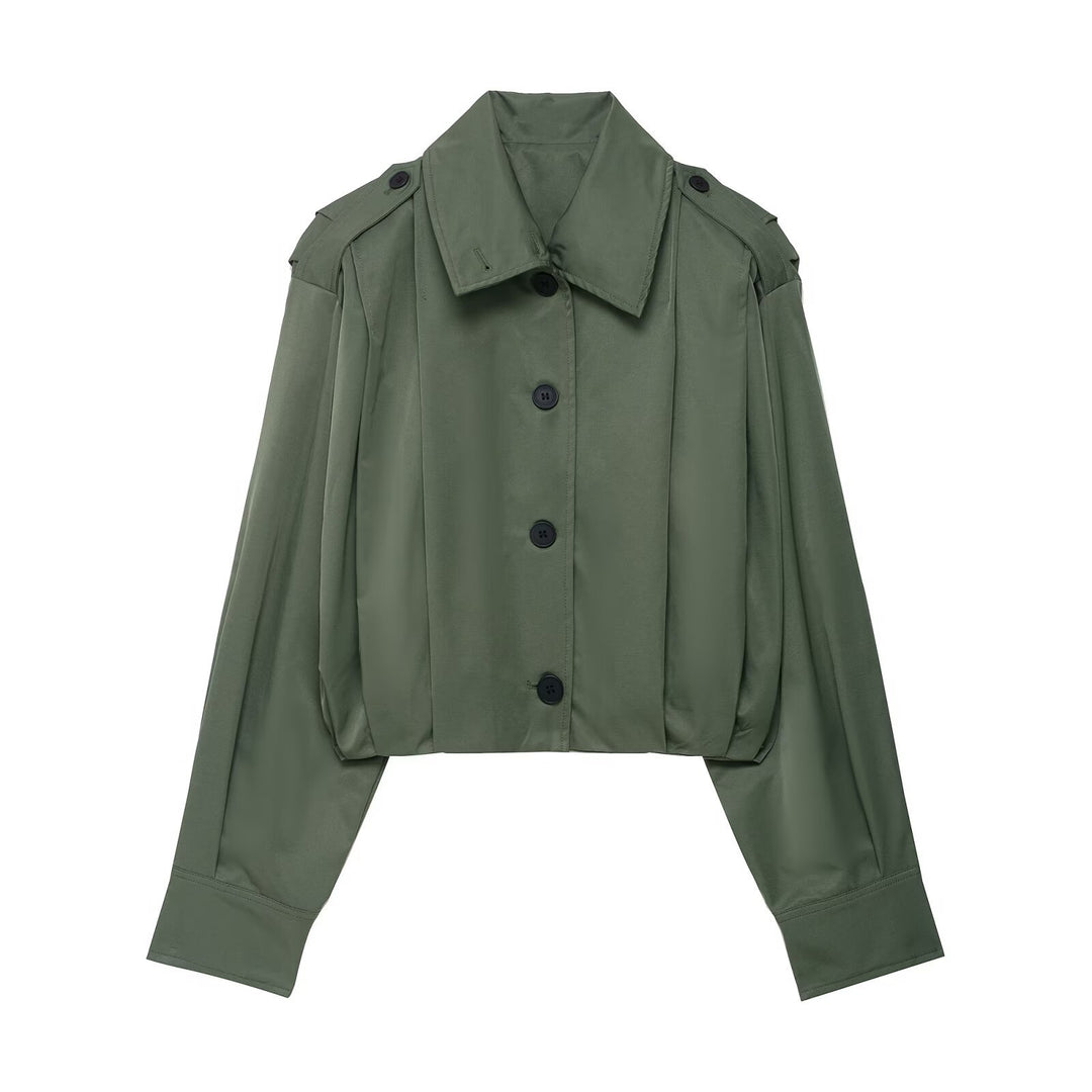 Damen Cropped-Boxy-Trenchjacke im Utility-Look mit Epauletten und weitem Manschettenärmel Echoarchiv
